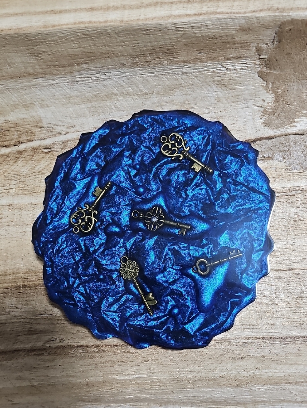 Decorative Blue Resin Dish with Antiqued Brass Keys